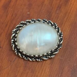 Vintage Oval Silver Tone Acrylic Resin Mother of Pearl Victorian Style Brooch